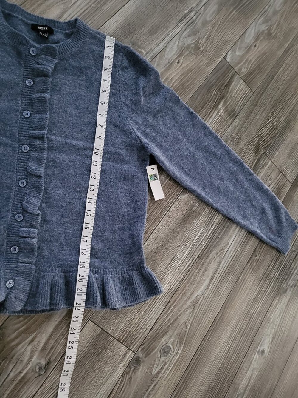 Blue Ruffle Button Front Knit Cardigan Sweater Medium NWT Mexx - Picture 3 of 11
